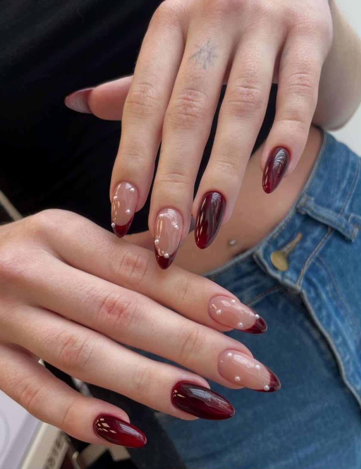 Wine Pearl Drop Press-On Nails