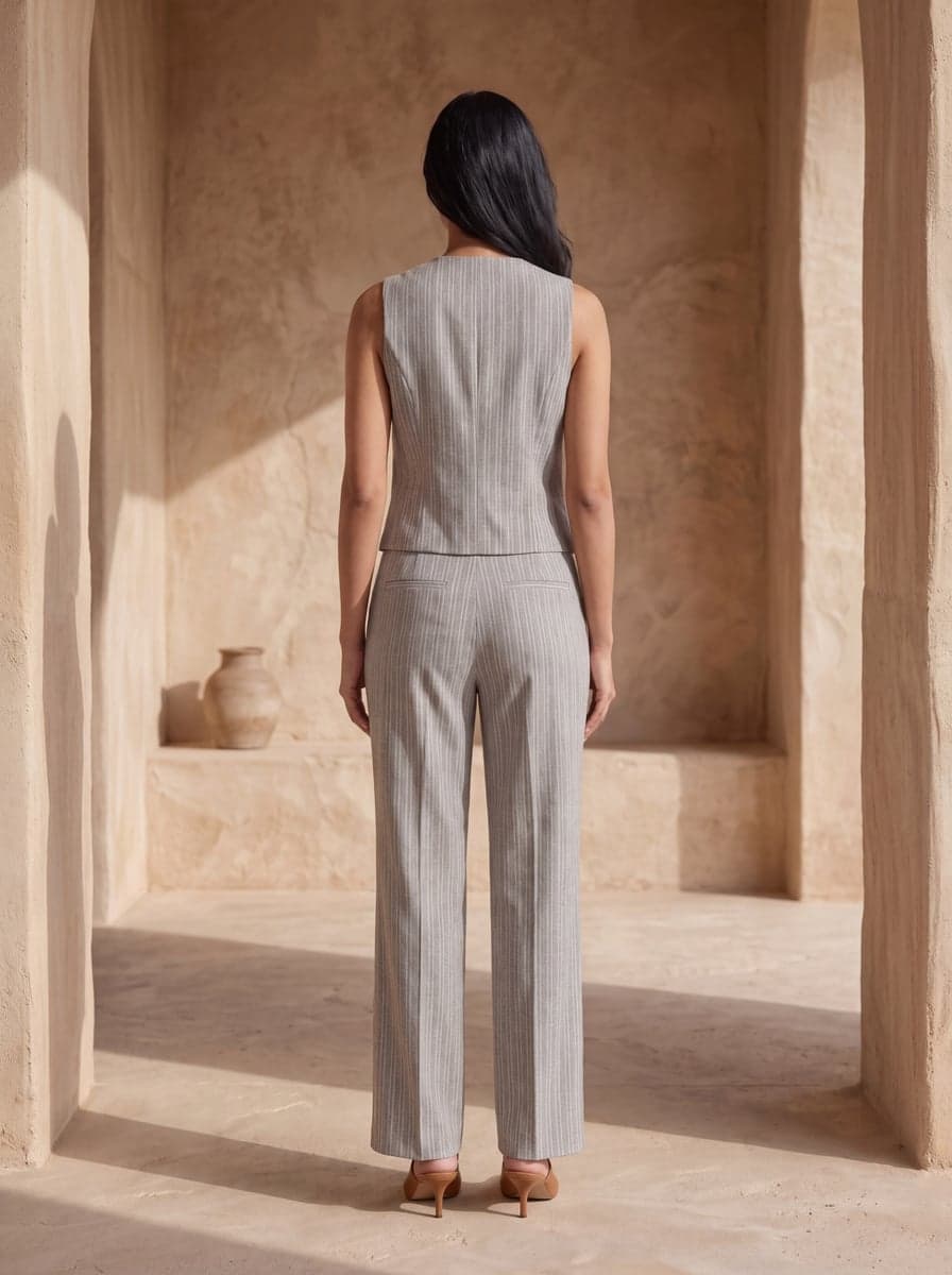 Striped Waistcoat Co-ord Set - Grey - back