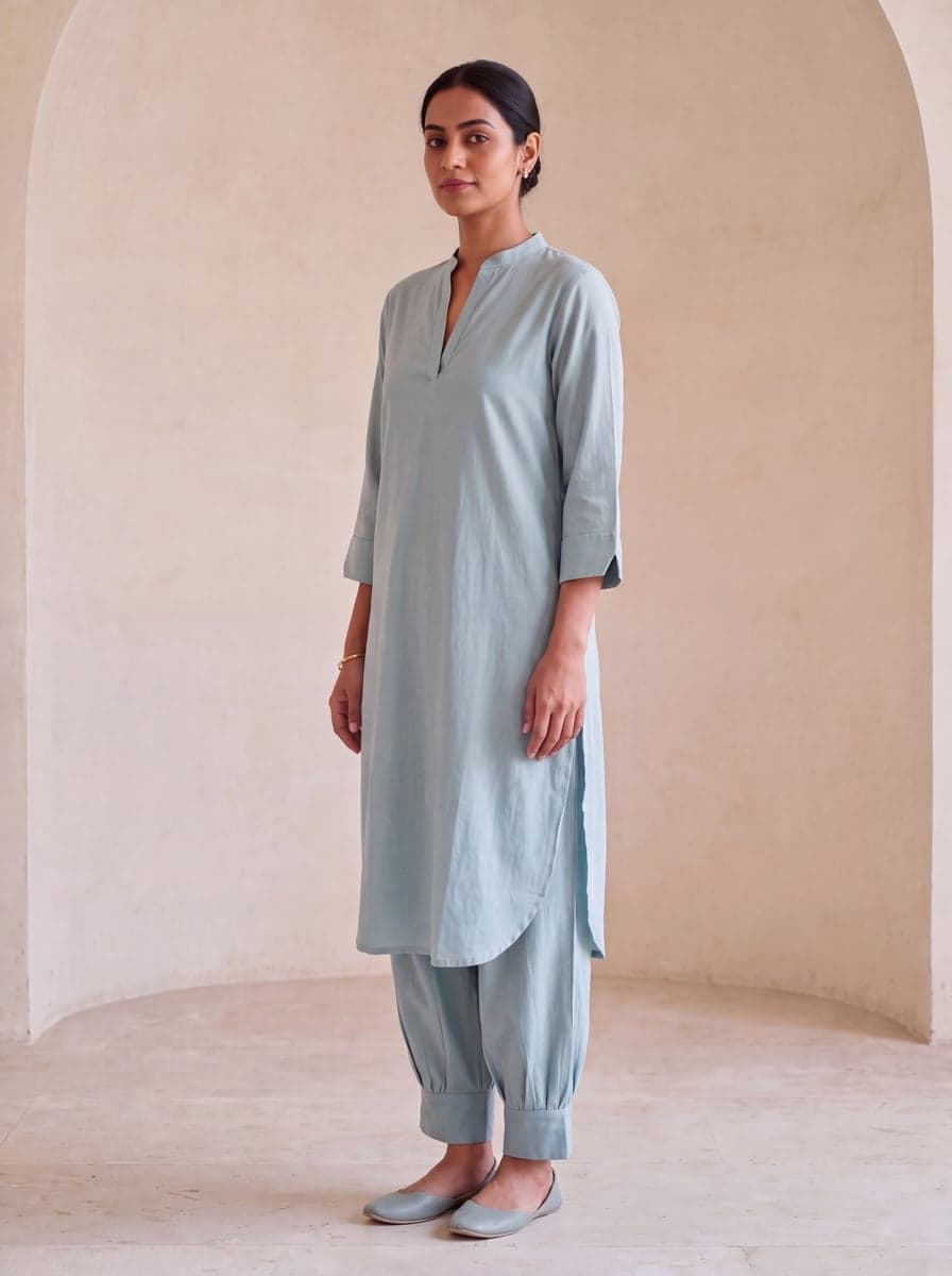 Aira Pathani Co-ord Set - Sage - three-quarter