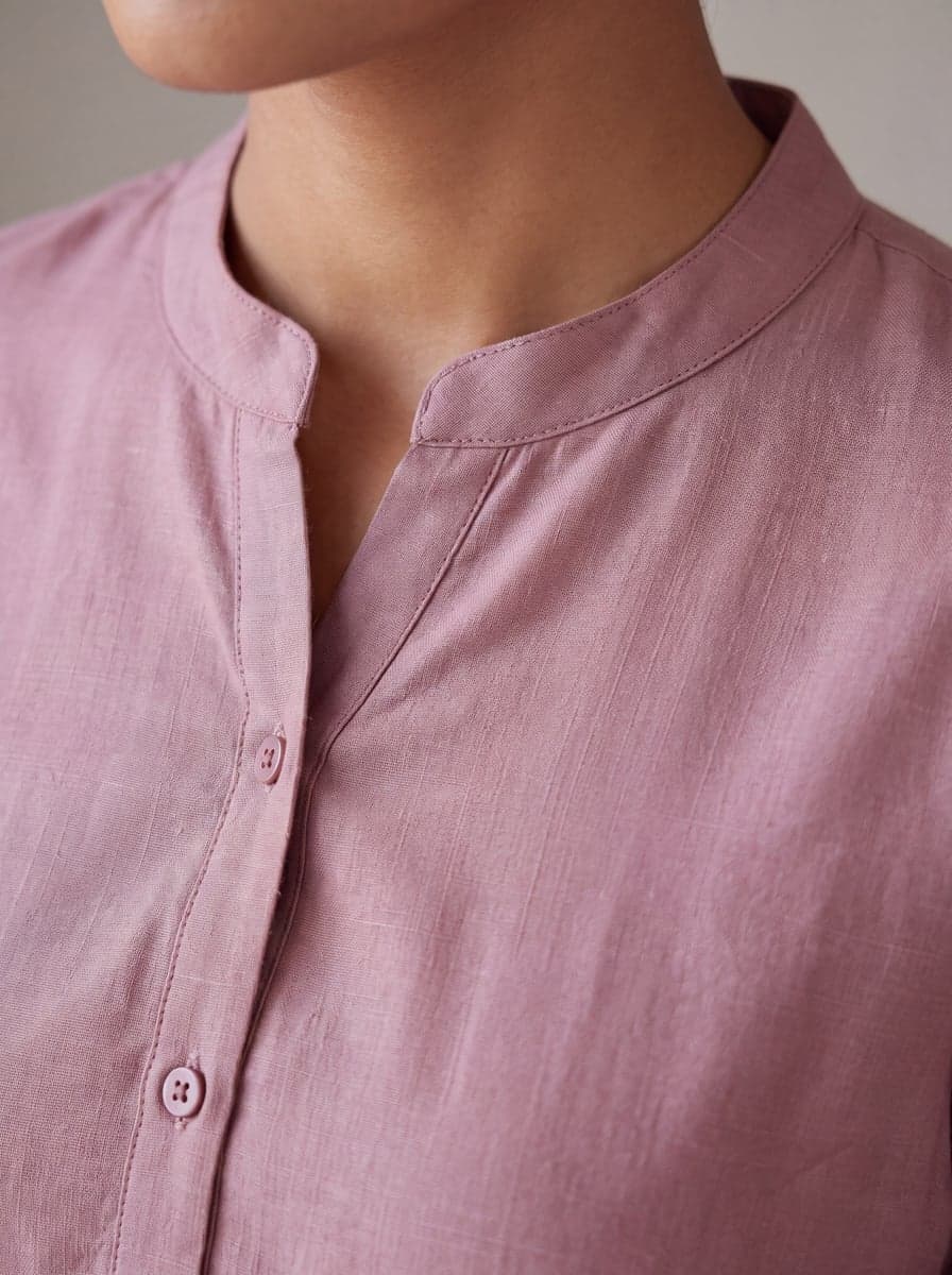 Aira Pathani Co-ord Set - Dusty Rose - collar and placket close-up