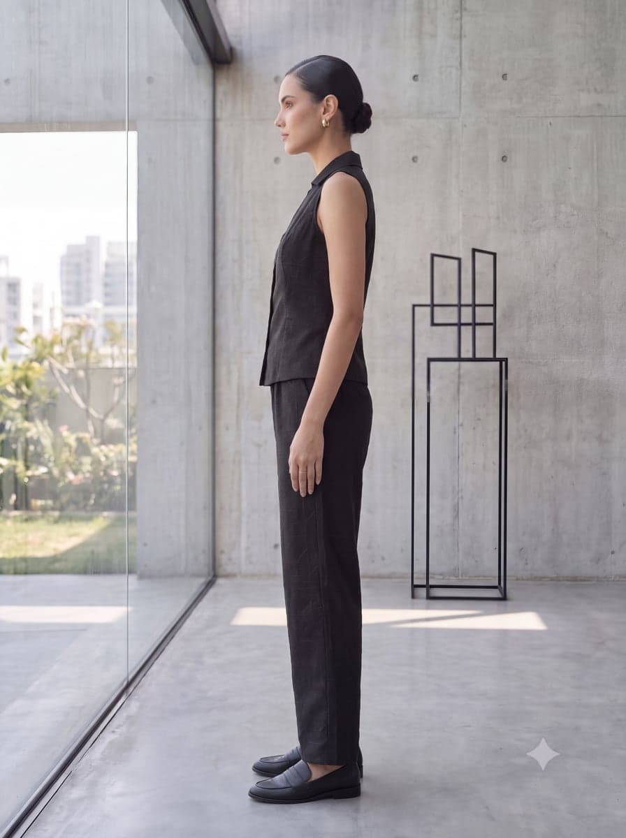 Embroidered Waistcoat Co-ord Set - Black - side