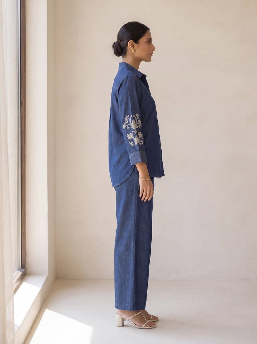 Embroidered Denim Shirt Co-ord Set - side
