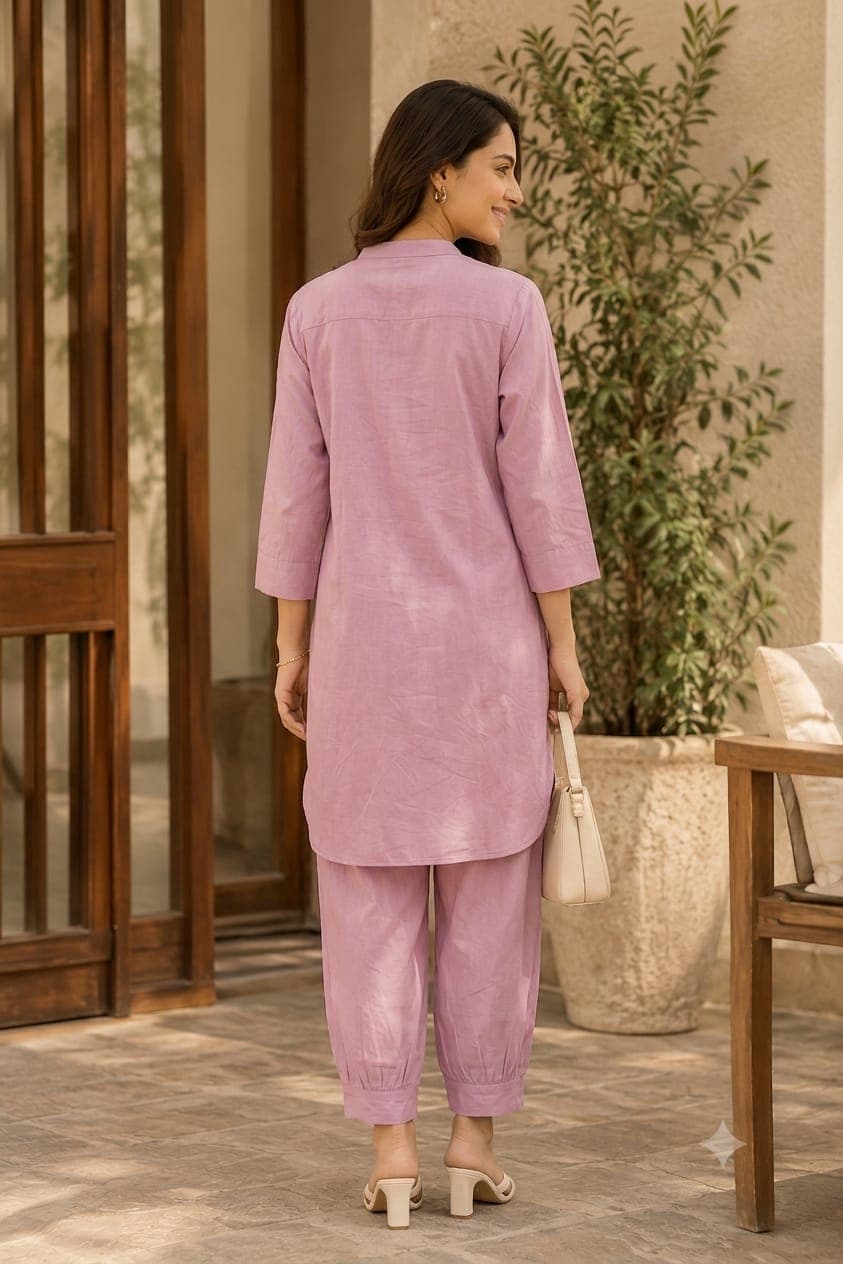 Silk-cotton everyday kurta, sand — weave detail at 1:1